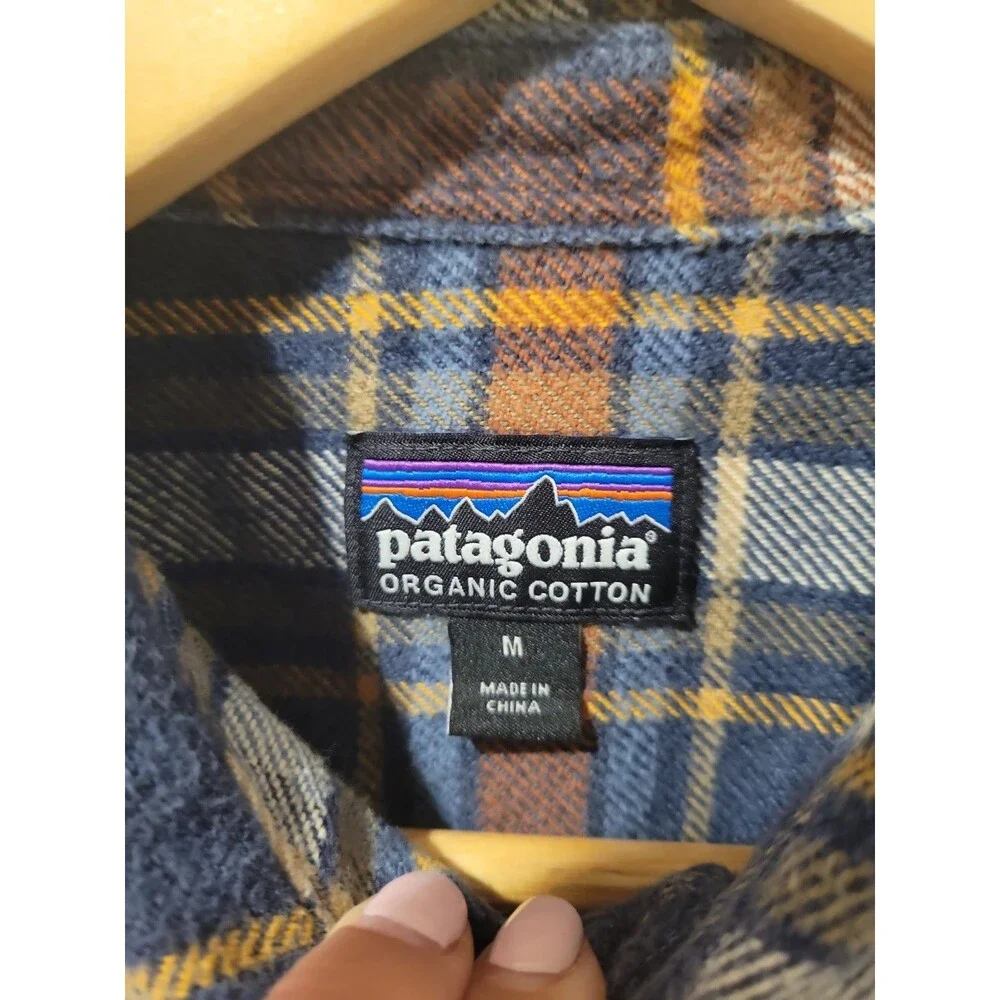 Patagonia Fjord Flannel Shirt Men's Organic Cotton Blue Plaid Button Front Top